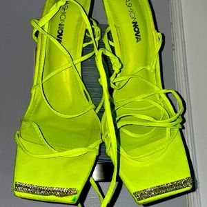 Neon Green Lace Up sandals by Fashion Nova
